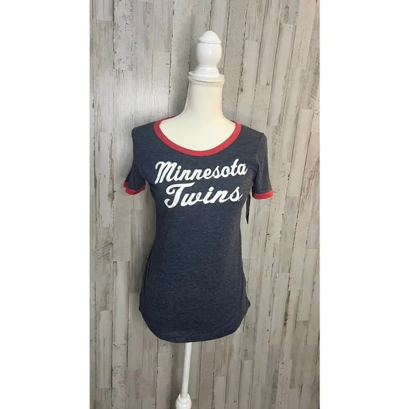 NWT Women's Minnesota‎ Twins Blue Ringer T-Shirt Size XS Short Sleeve Casual - Picture 1 of 5